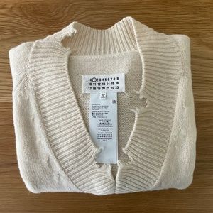 Maison Margiela Off-White Destroyed V-Neck Sweater